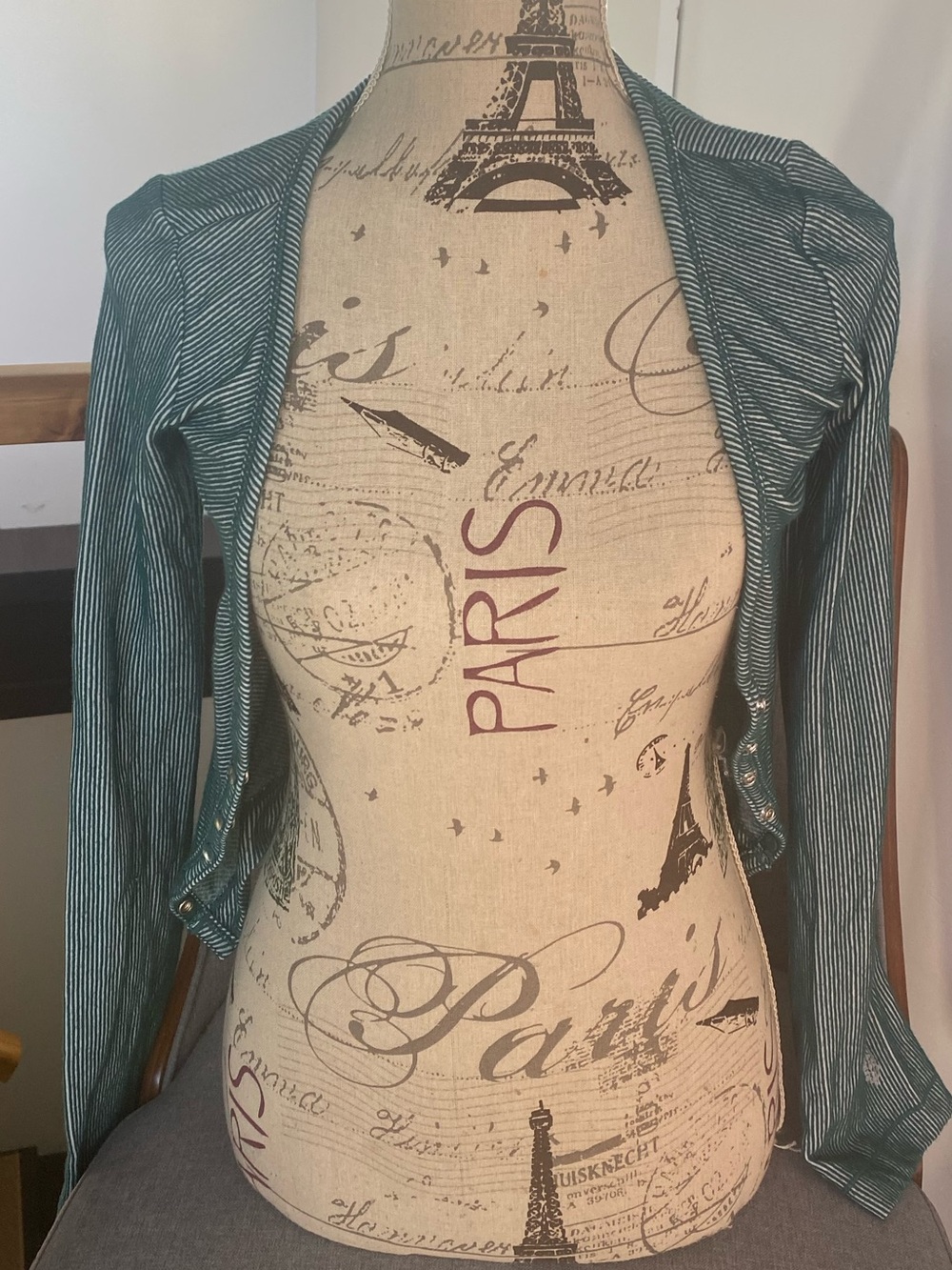 FP Movement by Free People Teal Striped Cropped Open-Front Blazer